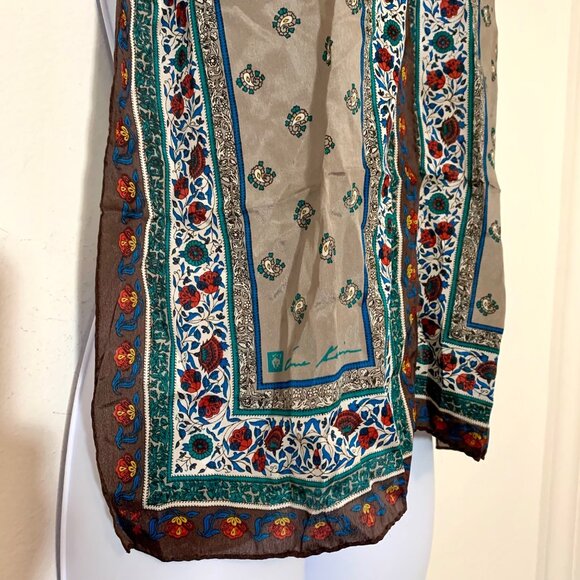Anne Klein Floral Rectangle 100% Silk Scarf VTG Peasant Bohemian Head/Neck Wrap - Picture 3 of 8